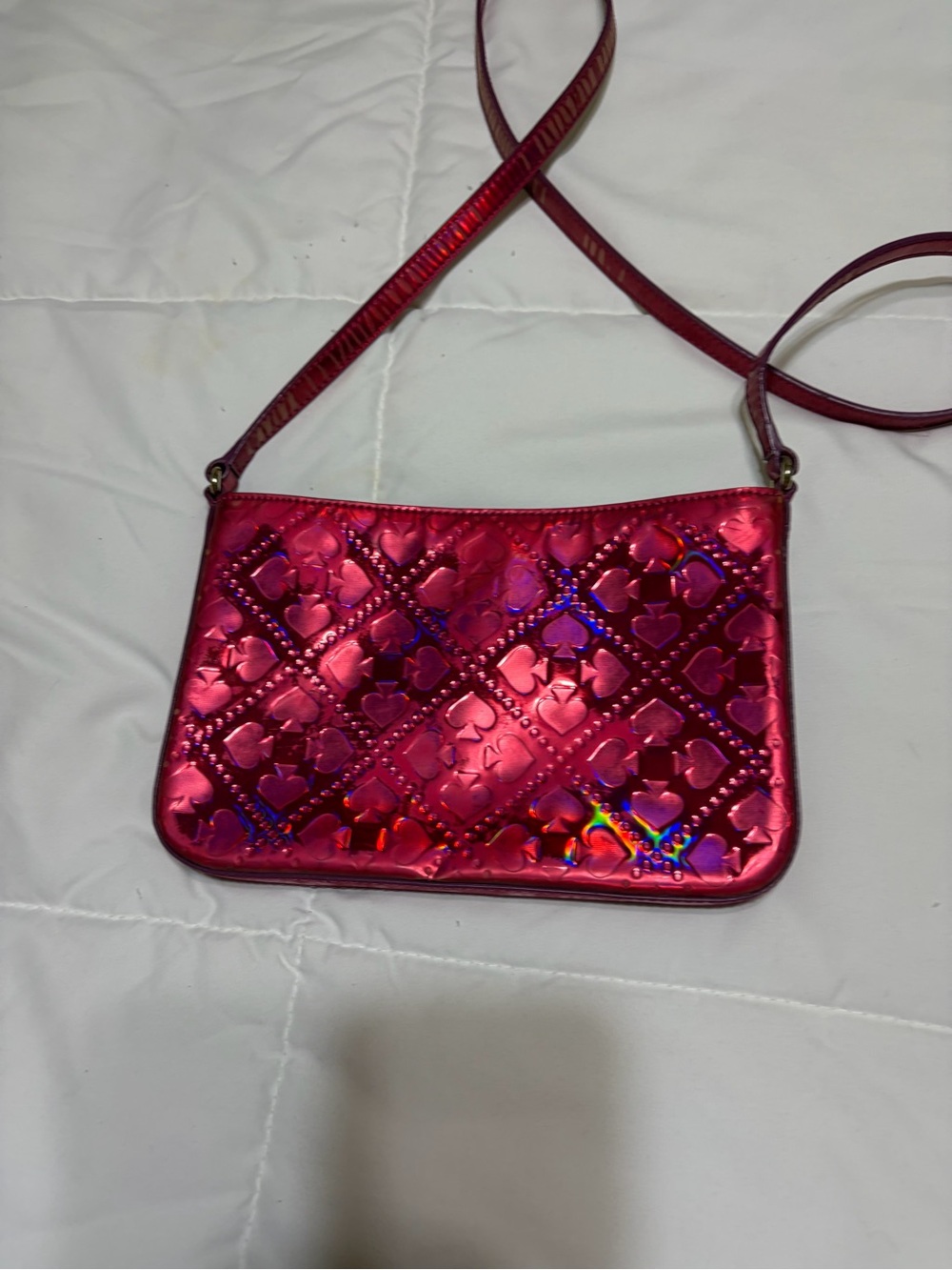 Kate Spade Pink Metallic spade-Embossed Crossbody Bag